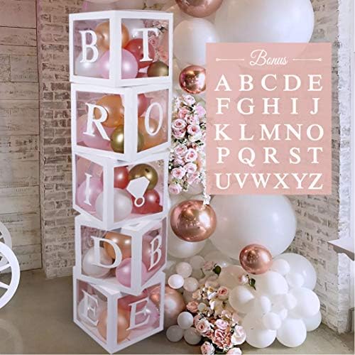 96 PC Bridal Shower Decorations Balloon Boxes White- Transparent Block with BRIDE TO BE + GROOM + A - Z Letters and 40 Balloons- Engagement Bachelorette Parties Weddings Centerpieces Photo Booth Props by RegalDecorations
