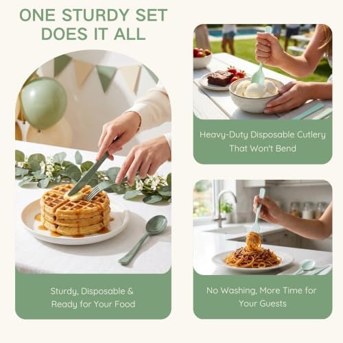 300Pcs Sage Green Plastic Silverware Set, Full Size Disposable for Dinner - Image 4
