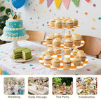 J JOYSAY Checkerboard Orange White Pattern Acrylic Cupcake Stand 3 Tier Dessert Table Display Set Clear Cake Stands for Wedding Party Baby Shower Decorations Easy Assembly Macaron Tower - Image 7