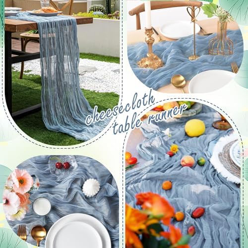 20 Pack Dusty Blue Cheesecloth Table Runner 10FT Long Boho Gauze Fabric Table Runner Vintage Rustic Sheer Runners for Wedding Party Bridal Baby Shower Table Decorations - Image 6