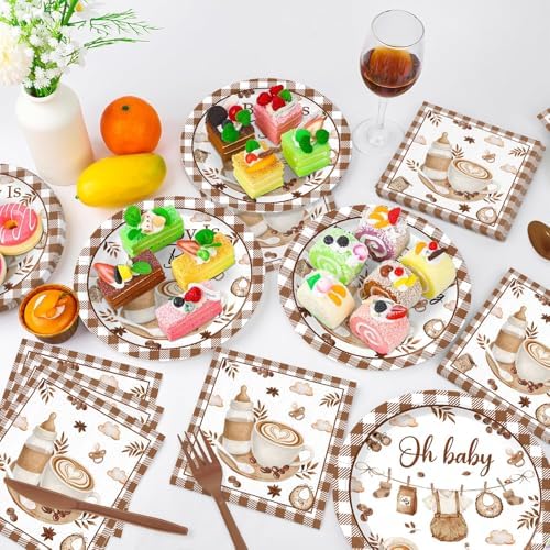 168PCS Coffee Baby Shower Party Supllies A Baby Is Brewing Party Decorations Cafe Themed Gender Reveal Tableware Plates Cups Napkins Cups Dinnerware for 24 Guests - Image 5