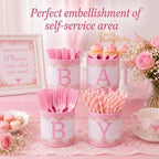 Domensi 204 Pcs Baby Shower Disposable Cutlery Set Utensil Holders, Pink - Image 6