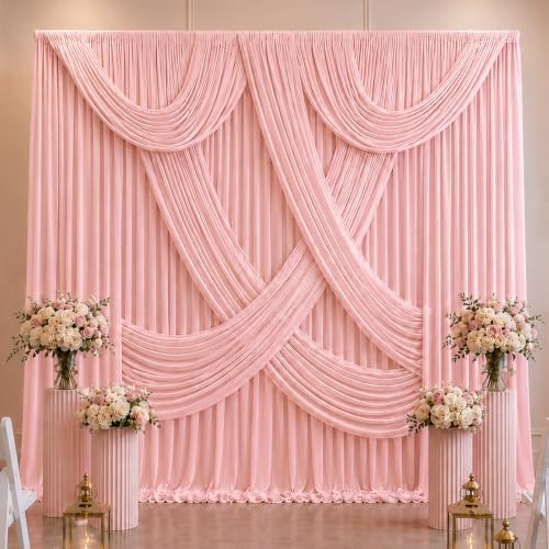 ESGOTBME 20x10ft Wrinkle Free Blush Pink Backdrop Curtain for Parties Soft Fabric Drapes Wedding Ivory Curtain Backdrop for Birthday Party Decorations Background for Photography 5x10ft,4 Panels - Image 5