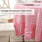 Coral Pink White Gingham Tablecloth Round Dia.70“ - Image 4