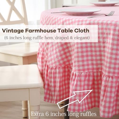Coral Pink White Gingham Tablecloth Round Dia.70“ - Image 4