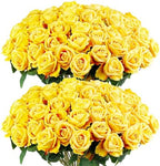 Auihiay 60PCS Yellow Roses Bulk, Yellow Velvet Silk Fake Roses by Auihiay