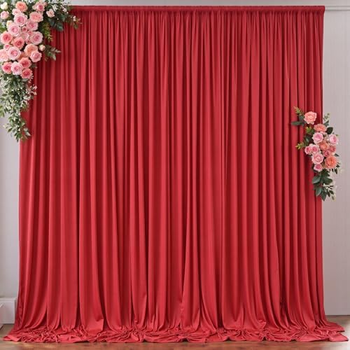 10ft x 8ft Wrinkle Free Red Backdrop Curtains for Parties, Polyester Photo Backdrop Drapes 2 Panels 5x8ft for Wedding Birthday Party Christmas Photography Background for Backdrop Stand by Outpain
