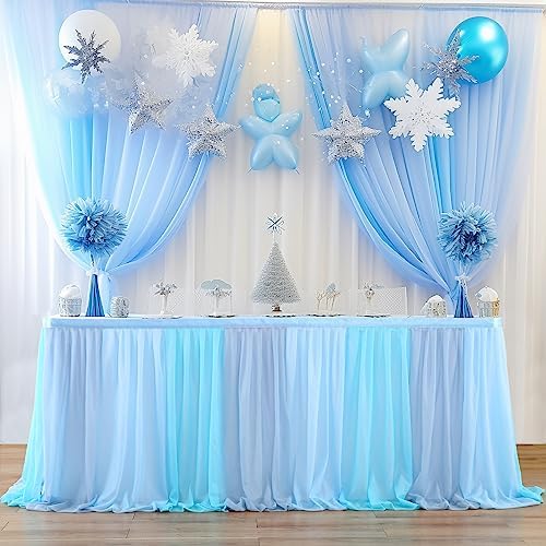 Frozen Theme Party Tulle Table Skirt for Rectangle Tables 14ft Blue Ruffle Tutu Table Cloth Cover for Winter Wonderland Baby Shark Baby Shower Birthday Party Wedding Decorations by Suppromo