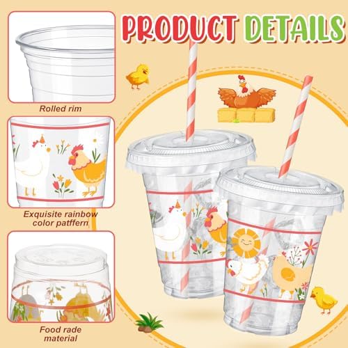 FoldTier 50 Pcs Chicken Party Cups 12 oz Birthday Plastic Disposable - Image 3