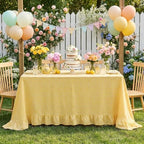 Eternal Beauty Gingham Ruffled Tablecloth Butter Yellow White 60x120 Fall - Image 3