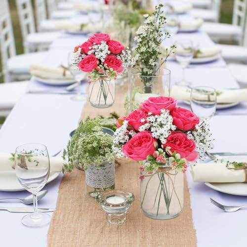 Zeyune 12 Sets Mason Jar Flowers Centerpiece Table Decorations,Hot Pink - Image 6