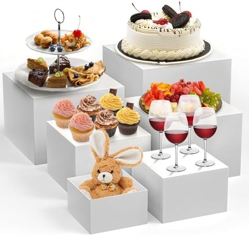 Garvee 6-Piece White Stackable Display Risers for Desserts – Multi-Sized Food Stands for Bakery, Wedding, Buffet, and Retail Display (Nesting & Space-Saving) by Garvee