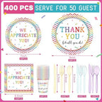 Pickmesh 400 Pcs Thank You Party Plates and Napkin Decoration Serve 50 - Image 2