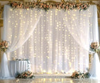 Sheer Backdrop Curtain with Lights String for Parites 20×10ft White Tulle Backdrop Curtain for Wedding Baby Shower Birthday Party Photo Shoot Decorations(4 Panels 5ft×10ft) - Image 3
