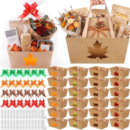 Funnymoom 24 Pack Maple Leaf Fall Thanksgiving Basket for Gifts Empty Bulk by Funnymoom