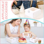100 pcs 6x6x3 Inches Small Cake Box with Window, 6 inch Cookie Boxes Bakery Pastry, Mini Pie container for Pastry,Dessert,Strawberries,Chocolates, Cupcakes with paper stickers (White) - Image 6