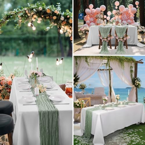 30 Pack Grey Green Cheesecloth Table Runner 9FT Rustic Sheer Table Runners 17x108 Inch Gauze Boho Runner for Wedding Bridal Baby Shower Birthday Party Table Decorations - Image 7