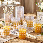 Sliner 50 Sets 16oz Khaki White Gingham Party Plastic Cups - Image 4
