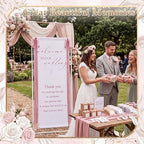 Wedding Welcome Linen Sign Stand with Satin Ribbon(Pink) - Image 5