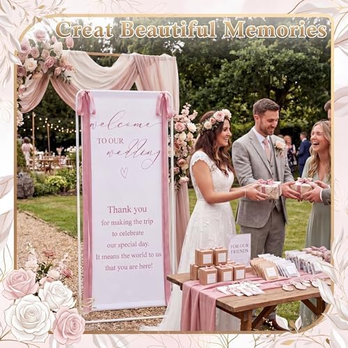 Wedding Welcome Linen Sign Stand with Satin Ribbon(Pink) - Image 5