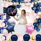 144 PCs Navy Blue and Pink Gender Reveal Decorations, Hombae Boy or Girl Gender Reveal Decorations What Will Baby Be Backdrop Balloon Banner Tablecloth Cake Cupcake Topper Boxes Cutout Poster Sash - Image 7