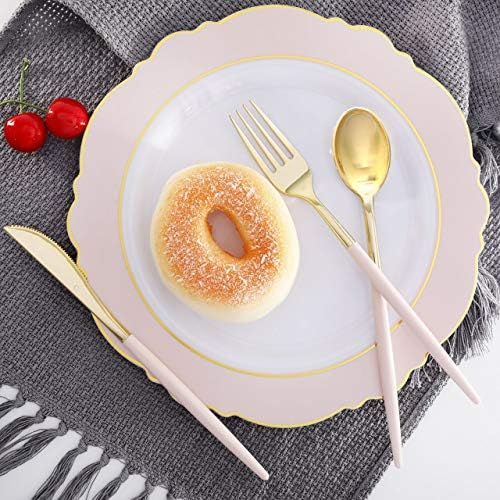 I00000 144 Pink Plastic Silverware, Fancy Gold Silverware with Pink Handle - Image 6