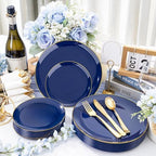 WDF 150pcs Blue plastic Plates - Navy Blue Plates Disposable 25guest Disposable Dinnerware Sets for Party/Wedding/Birthday - Image 4