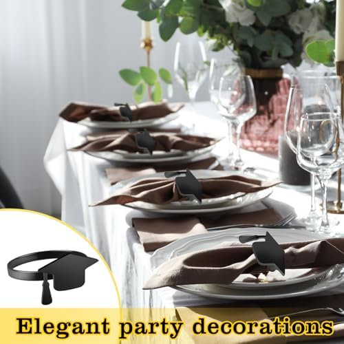 40 PCS Graduation Napkin Rings, 2026 Graduation Black Napkin Holders for Cloth Napkins Metal Napkin Holder Bulk for Graduation Party Supplies Graduation Table Decor - Image 2