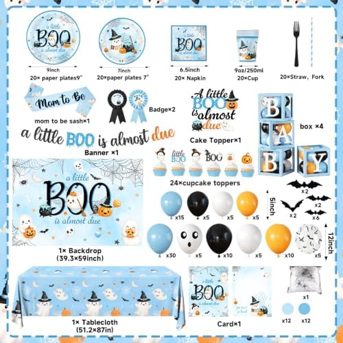 A Little Boo Is Almost Due Baby Shower Decorations - Blue Halloween Baby Shower Decorations for Boy Includes Plates,Napkins,Banner,Balloon Arch for Halloween Birthday Party - Image 6