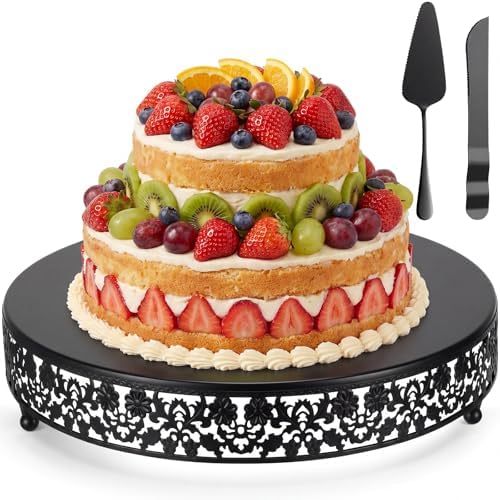 Wenqik 14 Inch Black Cake Stand Set Metal Round Cake Dessert Stand, Wedding by Wenqik