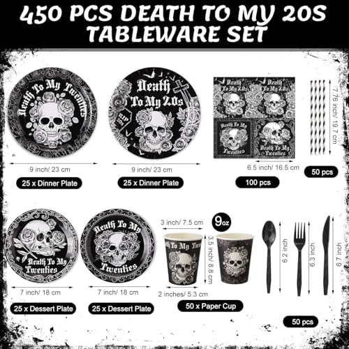 450 Pcs Tableware Set, Serve 50, Black and White, Death to My 20S - Image 2