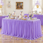 Purple Table Cloth Spandex Table Covers 8ft Fitted Tulle Tablecloth Rectangular Desk Skirt Stretch Lavender Lilac Table Cloths Covers Party Banquet Birthday Baby Shower Wedding Table Cloth, 2 Pack - Image 2