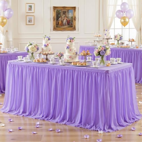 Purple Table Cloth Spandex Table Covers 6ft Fitted Tulle Tablecloth Rectangular Desk Skirt Stretch Lavender Lilac Table Cloths Covers Party Banquet Birthday Baby Shower Wedding Table Cloth, 2 Pack - Image 2