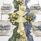 6 Pcs Dusty Blue Green Yellow Cheesecloth Table Runner - Image 3
