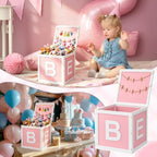 Novabright Wooden Baby Shower Box, ABC Letters Gift Chest Decor, Pink - Image 6