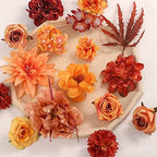 Artificial Flowers 25pcs Real Looking Red Silk Fake Flowers Combo with Stems for DIY Wedding Bouquets Bridal Shower Centerpieces Party Decorations (Orange) - Image 2