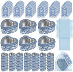 48 Pcs Blue Mexican Heart Shaped Tins with Clear Lids Organza Bags Thanks Cards De Barro Mexicanos Empty Candle Candy Boxes Cielito Lindo Party Decorations for Wedding Gifts Fiesta Party Favors by Stuffygreenus