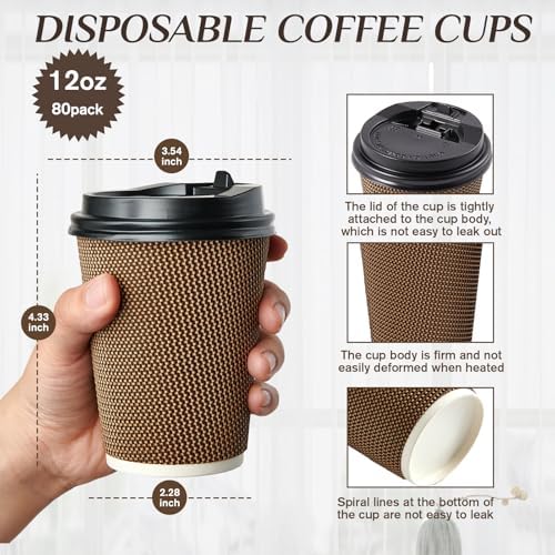 LITOPAK 80 Pack 12 oz Disposabel Paper Cups, Coffee Cups with Lid, Stirrers - Image 2