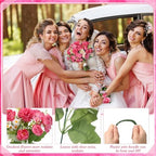 Tigeen 12 Bundles Peonies Artificial Flowers Faux Roses, Rose Pink - Image 3