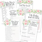 Hadley Designs 25 Floral Who Knows Mommy Best, Baby Prediction And Advice Cards, 25 Word Scramble, True Or False, 25 Trivia Game, Find The Guest-6 Double Sided Cards for Baby Shower by HadleyDesigns