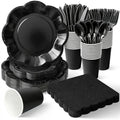 Vyntra Black Paper Plates, Cups & Napkins, 350 Pcs Scalloped Party Set by PartyTablewareSupplies