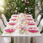 NOCCUR 175PCS Hot Pink Plastic Plates with Gold Disposable Silverware - Include 50 Hot Pink Plates,25 Knives,25 Forks,25 Spoons,25 Cups and 25 Napkins - Ideal for Party/Wedding/Banquet - Image 7