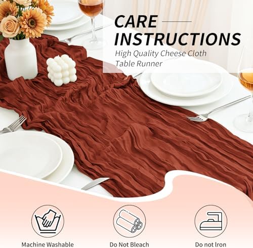 20 Pack Terracotta Cheesecloth Table Runner, 17x108 Inch Semi Sheer Boho Gauze Cheese Cloth Fabric Table Runners for Wedding Party Baby Shower Birthday Garden Farmhouse Table Decor - Image 4