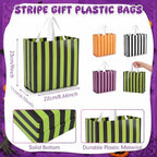 Crtiin 100 Pcs Plastic Striped Gift Bags with Handles, Dark Color - Image 2