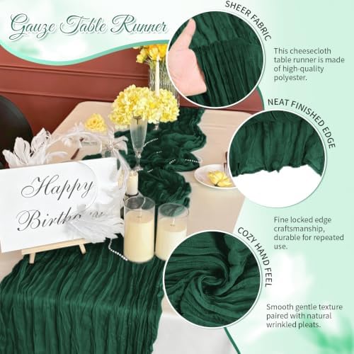 Emerald Green Boho Cheesecloth Table Runner 12 Pack 17x108 Inch Sheer Gauze - Image 3