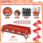 Funnymoom 452 Pcs Movie Night Party Decorations Supplies Set Include Movie Theme Birthday Paper Plates Napkins Cups Tablecloth Cutlery Straws for Now Showing Red Carpet Birthday Party - Image 3