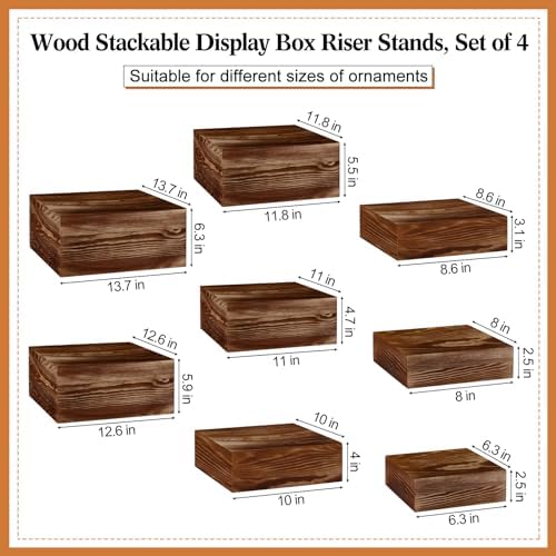 Barydat 8 Pcs Large 13.7" Wood Risers Display, Black Brown - Image 4