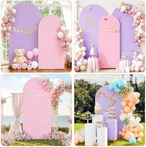 Pink Purple Arch Backdrop Cover Set of 2 (6FT/7.2FT) Arch Cover Spandex Wedding Arch Stand Covers for Birthday Party Baby Shower Girls Bridal Shower Photo Balloon Arch Covers Backdrop Background - Image 6