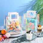 Cindeer 20 Pack Iridescent Beach Bag with Handles Iridescent Gift Bags Holographic Tote Bag Goodie Clear PVC Gift Wrap for Party Birthday Wedding Baby Shower Bridal Party Favor(11 x 10 x 6 Inch) - Image 6