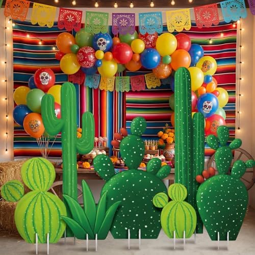 7 Pcs Large Cactus Yard Stakes Signs Plastic Jointed Cactus Cardboard Cutout Summer Party Decorations Green Plant Decor for Tropical Cacti Birthday Party Favors Photo Prop Wild Western Garden - Image 4